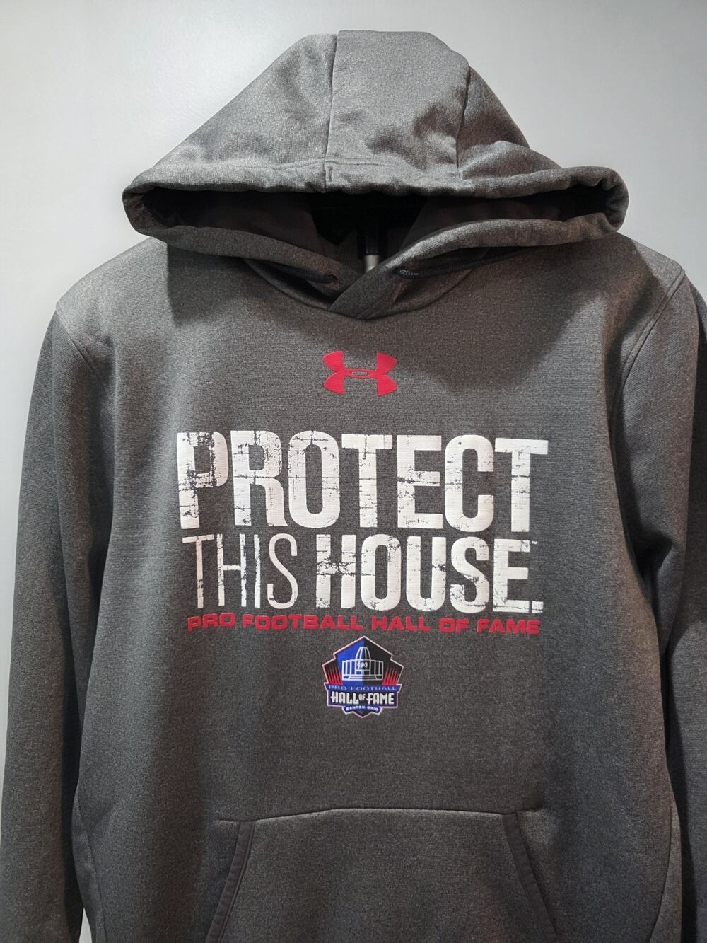 Under Armour Pro Football Hall of Fame Hoodie Mens Small Gray Protect This House